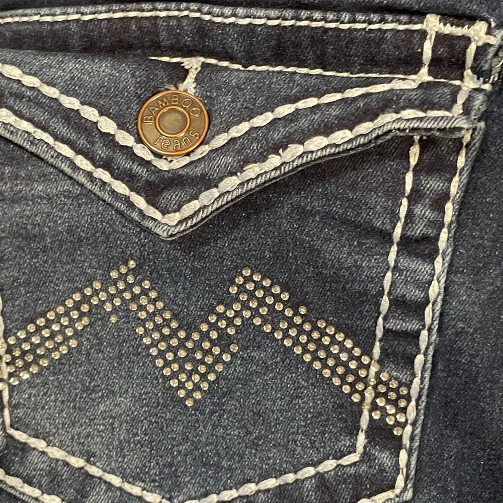 BAMBOO Dark Blue Flare Women's Jeans - Picture 7 of 13